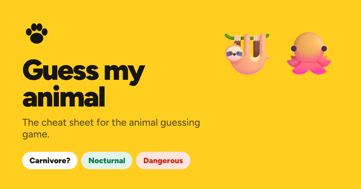 Guess My Animal, an animal guessing game reference site