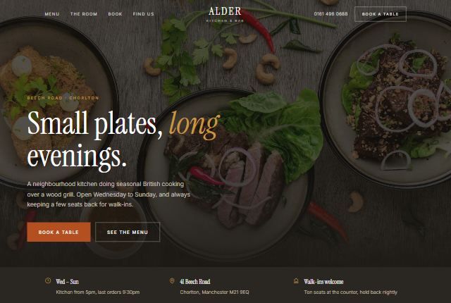 Alder Kitchen & Bar website design