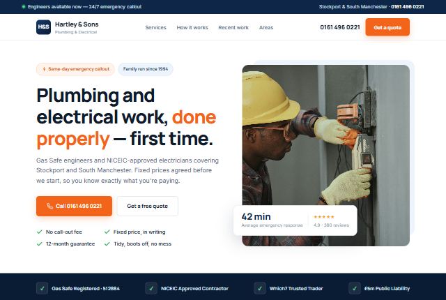 Hartley & Sons plumbing and electrical website design